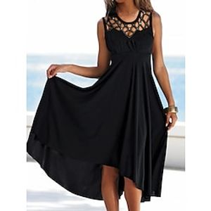 Women's Party Dress Swing Dress Black Dress Midi Dress Black Sleeveless Pure Color Cut Out Summer Spring Crew Neck Fashion Birthday Wedding Guest Vacation S M L XL 2XL 3XL Presale Lightinthebox