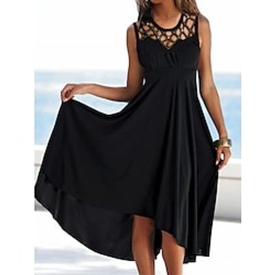 Women's Party Dress Swing Dress Black Dress Midi Dress Black Sleeveless Pure Color Cut Out Summer Spring Crew Neck Fashion Birthday Wedding Guest Vacation S M L XL 2XL 3XL Presale Lightinthebox