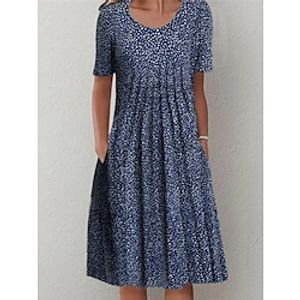Women's Casual Dress Summer Dress Ditsy Floral Print Pocket Crew Neck Midi Dress Streetwear Street Holiday Short Sleeve Regular Fit Navy Blue Summer S M L XL 2XL Lightinthebox