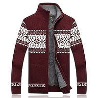 Men's Cardigan Sweater Zip Sweater Chunky Cardigan Christmas Sweaters Ribbed Knit Regular Cropped Knitted Print Stand Collar Warm Ups Modern Contemporary Daily Wear Going out Clothing Apparel Winter Lightinthebox - thumbnail