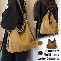 Women's Tote Shoulder Bag Hobo Bag Canvas Outdoor Daily Holiday Zipper Large Capacity Lightweight Durable Solid Color Black off-white khaki miniinthebox - thumbnail