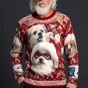 Dog Casual Men's Knitting Print Ugly Christmas Sweater Pullover Sweater Jumper Knitwear Outdoor Daily Vacation Christmas Long Sleeve Crewneck Sweaters Wine Red Brown Fall Winter S M L Sweaters Lightinthebox