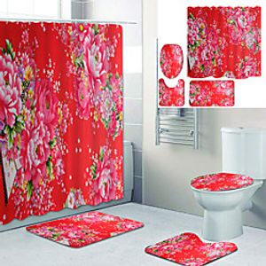 Vintage Beautiful Flowers Printed Bathroom Home Decoration Bathroom Shower Curtain lining waterproof shower curtain with 12 hooks floor mats and four-piece toilet mats. Lightinthebox