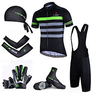Men's Short Sleeve Cycling Jersey with Bib Shorts Summer Spandex Polyester Black  Green Bike Clothing Suit 3D Pad Breathable Quick Dry Reflective Strips Sports Horizontal Stripes Mountain Bike MTB Lightinthebox