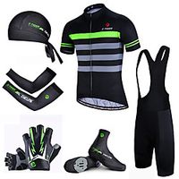 Men's Short Sleeve Cycling Jersey with Bib Shorts Summer Spandex Polyester Black  Green Bike Clothing Suit 3D Pad Breathable Quick Dry Reflective Strips Sports Horizontal Stripes Mountain Bike MTB Lightinthebox - thumbnail