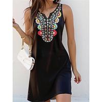 Women's Black Dress Casual Dress Floral Button Print Split Neck Mini Dress Streetwear Street Holiday Sleeveless Regular Fit Black Summer S M L XL XXL Lightinthebox