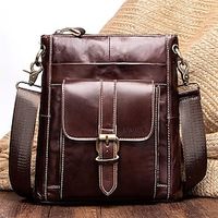 Men's Crossbody Bag Shoulder Bag Messenger Bag Nappa Leather Cowhide Daily Zipper Solid Color Brown Lightinthebox - thumbnail