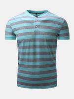 Mens Summer Striped Printed Short Sleeve Casual Cotton T-shirt