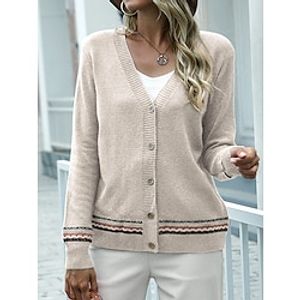 Women's Cardigan Sweater Jumper Ribbed Knit Button Geometric V Neck Stylish Casual Outdoor Daily Spring Fall Yellow Pink One-Size Lightinthebox