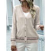 Women's Cardigan Sweater Jumper Ribbed Knit Button Geometric V Neck Stylish Casual Outdoor Daily Spring Fall Yellow Pink One-Size Lightinthebox - thumbnail