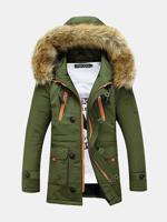 Mens Thicken Mid Long Hooded Padded Jacket - thumbnail