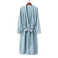 Women's Warm Gift Robes Gown Pajamas Bathrobes Home Daily Bed Vacation Lace up Pure Color Polyester Simple Fashion Soft Fall Winter V Wire Long Sleeve Lace Up Lightinthebox - thumbnail