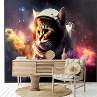 3D Fluorescent Light Murals Dazzle Space CatsWall Covering Canvas Material Self adhesive Wallpaper Mural Wall Cloth Room Wallcovering Lightinthebox - thumbnail