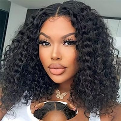 Wear and Go Glueless Wigs Human Hair Pre Plucked Pre Cut 4x4 Lace Front Wigs for Black Women 180% Density Water Wave Bob Wig Human Hair for Beginners Curly Wig Lightinthebox