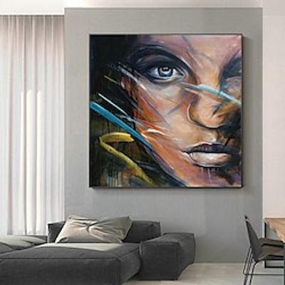 Woman Face Oil Painting 100% Hand-painted Cool Girl Painting Portrait  Painting Acrylic Abstract Painting Face Painting For Home Wall Decor Lightinthebox