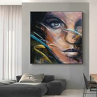 Woman Face Oil Painting 100% Hand-painted Cool Girl Painting Portrait  Painting Acrylic Abstract Painting Face Painting For Home Wall Decor Lightinthebox - thumbnail