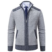 Men's Sweater Cardigan Sweater Zip Sweater Sweater Jacket Ribbed Knit Knitted Color Block Stand Collar Fashion Casual Sports Daily Wear Clothing Apparel Spring   Fall Blue Dark Gray XS S M miniinthebox - thumbnail