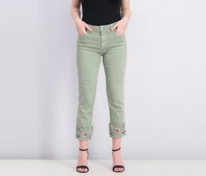 Womens Embroidered Straight Leg Fit Jeans  Light Green