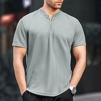 Men's Quarter Zip Polo Golf Shirt Daily Holiday Quarter Zip Short Sleeve Fashion Basic Plain Spring  Summer Regular Fit Black White Wine Navy Blue Green Light Sky Blue Quarter Zip Polo Lightinthebox