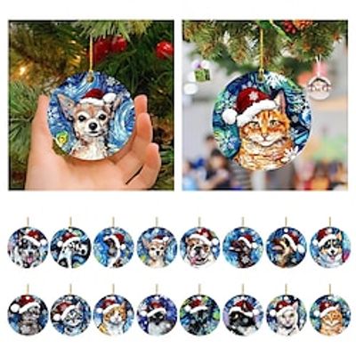 Christmas Tree Decoration, Cute Cat and Dog With Hat Hanging Pendant, Car Backpack 2D Acrylic Pendant, Home Decoration Xmas Gift Lightinthebox Christmas Tree Decoration, Cute Cat and Dog With Hat Hanging Pendant, Car Backpack 2D Acrylic Pendant, Home Decoration Xmas Gift Lightinthebox