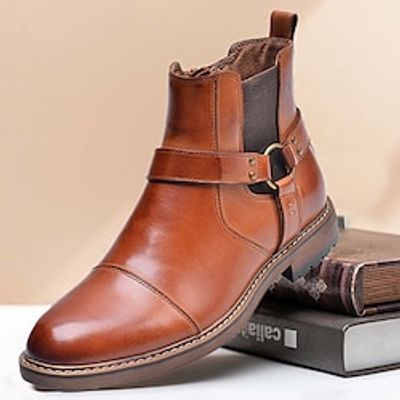 Men's Boots Retro Work Boots Walking Casual Daily Leather Warm Comfortable Wear Resistance Booties  Ankle Boots Zipper Brown Coffee Fall Winter Lightinthebox
