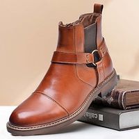Men's Boots Retro Work Boots Walking Casual Daily Leather Warm Comfortable Wear Resistance Booties  Ankle Boots Zipper Brown Coffee Fall Winter Lightinthebox - thumbnail
