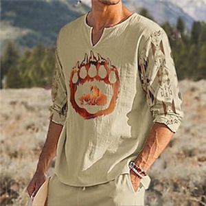 Men's Unisex T shirt Tee 3D Print Graphic Prints Paw Animal V Neck Street Daily Print Long Sleeve Tops Designer Basic Casual Big and Tall Khaki miniinthebox