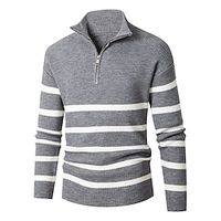 Men's Pullover Sweater Jumper Jumper Ribbed Knit Regular Cropped Knitted Striped Lapel Modern Contemporary Work Daily Wear Clothing Apparel Winter Black Khaki M L XL Lightinthebox - thumbnail