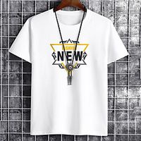 Men's Unisex Tee T shirt Hot Stamping Graphic Prints Letter Plus Size Print Short Sleeve Casual Tops Cotton Basic Fashion Designer Big and Tall White Black Khaki Lightinthebox - thumbnail