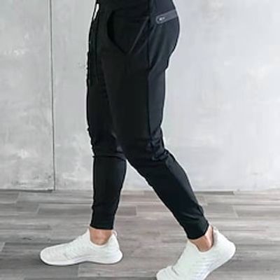 Men's Trousers Track Pants Jogging Pants Outdoor Athleisure Daily Sports Soft Comfortable Pocket Drawstring Elastic Waist Plain Full Length Fashion Casual Activewear Black White Micro-elastic Lightinthebox
