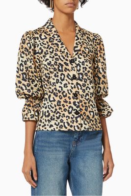 Bretta Cotton Blouse with Leopard Print Bretta Cotton Blouse with Leopard Print