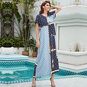 Women's Kaftan Dress Maxi long Dress Blue Short Sleeve Solid Color Spring Summer Casual / Daily 2021 M L XL XXL miniinthebox