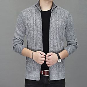 Men's Unisex Stylish Vintage Style Zipper Front Embroidery Stripe Knitted Geometric Abstract Cardigan Sweater Long Sleeve Sweater Cardigans Stand Collar Fall Winter Wine Dusty Blue Light gray Lightinthebox