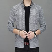 Men's Unisex Stylish Vintage Style Zipper Front Embroidery Stripe Knitted Geometric Abstract Cardigan Sweater Long Sleeve Sweater Cardigans Stand Collar Fall Winter Wine Dusty Blue Light gray Lightinthebox - thumbnail