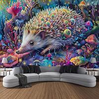 Hedgehog Blacklight Tapestry UV Reactive Glow in the Dark Trippy Misty Animals Hanging Tapestry Wall Art Mural for Living Room Bedroom Lightinthebox