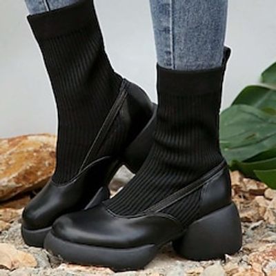 Women's Boots Sweater Boots Comfort Shoes Daily Platform Chunky Heel Classic Comfort Minimalism Faux Leather Elastic Fabric Black Brown miniinthebox Women's Boots Sweater Boots Comfort Shoes Daily Platform Chunky Heel Classic Comfort Minimalism Faux Leather Elastic Fabric Black Brown miniinthebox