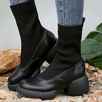 Women's Boots Sweater Boots Comfort Shoes Daily Platform Chunky Heel Classic Comfort Minimalism Faux Leather Elastic Fabric Black Brown miniinthebox - thumbnail