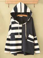 Casual Striped Stitching Long Sleeve Hoodies