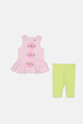 Toddler Girls 2-Pcs. Flower Tunic Leggings Set Pink/White Toddler Girls 2-Pcs. Flower Tunic Leggings Set Pink/White