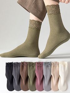 German Velvet Lace Edge Thickened Plus Velvet Warm Pile Socks Home Floor Medium Tube Socks