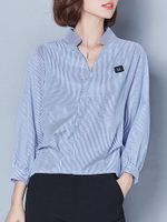 Stripe Irregular Splited Women Shirts