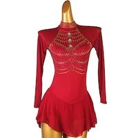 Figure Skating Dress Women's Girls' Ice Skating Dress Burgundy Patchwork Open Back Mesh High Elasticity Training Competition Skating Wear Classic Crystal  Rhinestone Long Sleeve Ice Skating Figure Lightinthebox - thumbnail