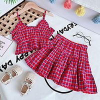 Kids Little Girls' Dress Houndstooth Print Red Green Knee-length Sleeveless Basic Dresses Summer Regular Fit 3-8 Years miniinthebox - thumbnail