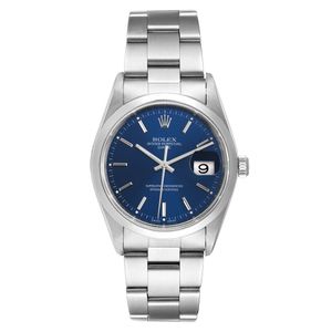 Date Blue Dial Oyster Bracelet Steel Mens Watch 15200
