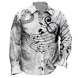 Men's Shirt Graphic Prints Notes Turndown Blue Brown Green Gray Outdoor Street Long Sleeve Button-Down Print Clothing Apparel Fashion Streetwear Designer Soft Lightinthebox