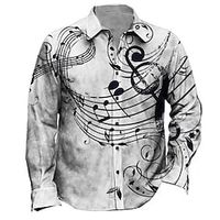 Men's Shirt Graphic Prints Notes Turndown Blue Brown Green Gray Outdoor Street Long Sleeve Button-Down Print Clothing Apparel Fashion Streetwear Designer Soft Lightinthebox - thumbnail