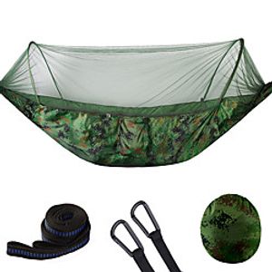 Camping Hammock with Pop Up Mosquito Net Double Hammock Outdoor Lightweight Quick Dry Anti-Mosquito Breathability Wearable Nylon for 2 person Fishing Camping Jacinth Gray Black Blue Pop Up Design miniinthebox