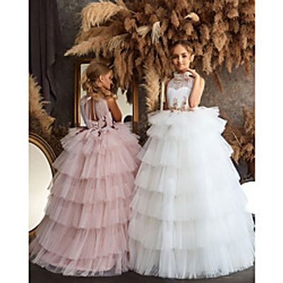 Princess Floor Length Flower Girl Dresses Party Polyester Sleeveless Halter Neck with Appliques Lightinthebox Princess Floor Length Flower Girl Dresses Party Polyester Sleeveless Halter Neck with Appliques Lightinthebox