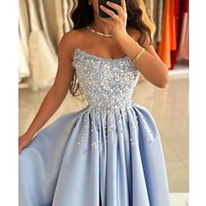 A-Line Prom Dresses Elegant Dress Formal Prom Floor Length Sleeveless Strapless Pocket Satin with Beading Sequin Appliques 2024 Lightinthebox