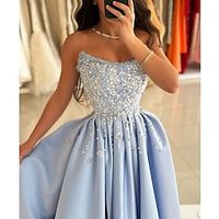 A-Line Prom Dresses Elegant Dress Formal Prom Floor Length Sleeveless Strapless Pocket Satin with Beading Sequin Appliques 2024 Lightinthebox